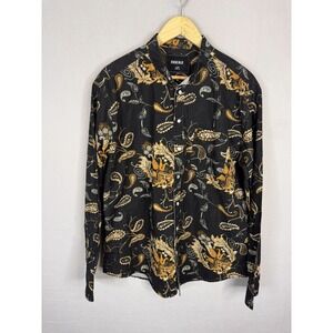 Rascals Copenhagen Mens Summer Shirt Black Gold Paisley Cotton Button Down L